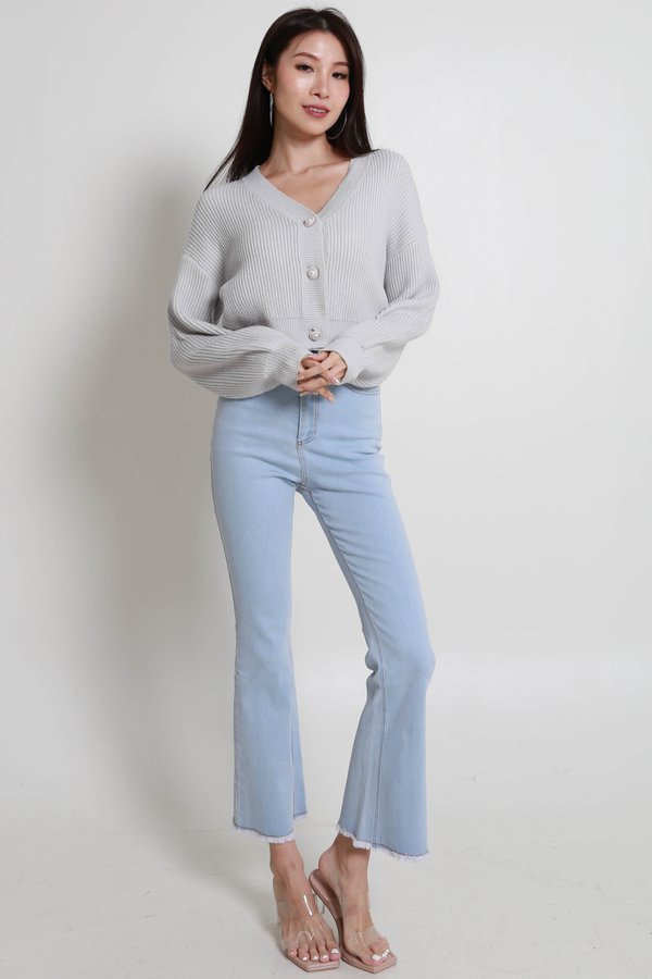 Wynn Pearl Knit Cardigan (Greyish Blue)