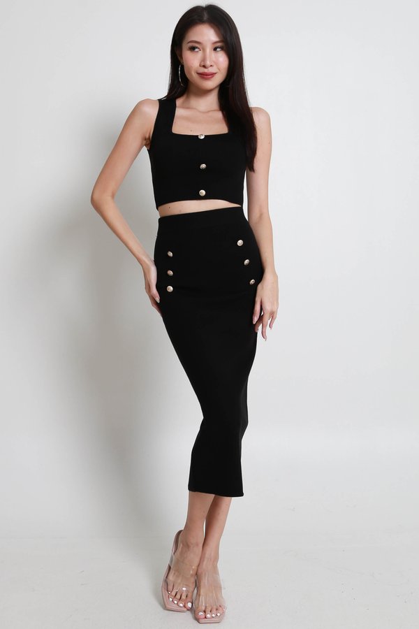 Elliana Gold Buttons 2pcs Set (Black)