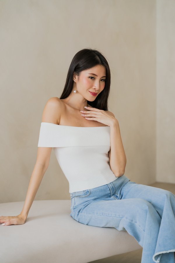 Valia Off Shoulder Knit Top (White) Valia Off Shoulder Knit Top (White)