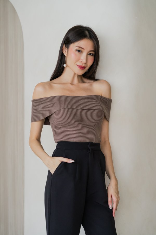 Valia Off Shoulder Knit Top (Taupe) Valia Off Shoulder Knit Top (Taupe)