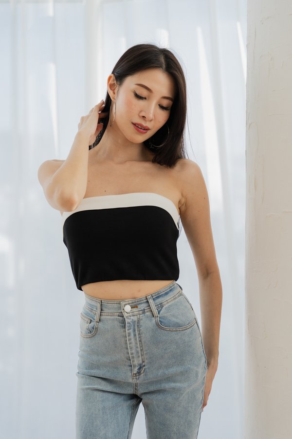 *Cloud* Giselle Contrast Top (Black)