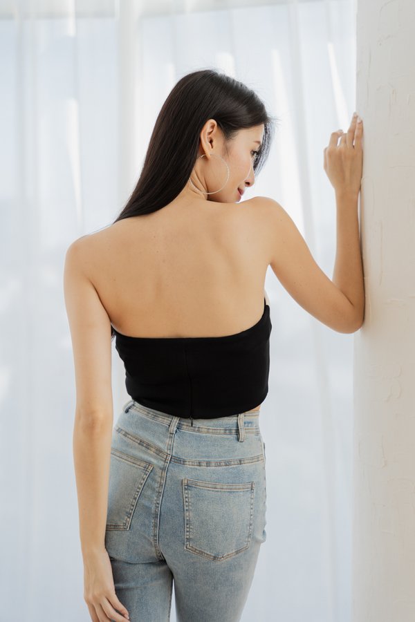 *Cloud* Giselle Contrast Top (Black)