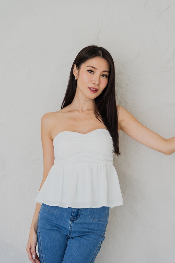 Skylar Padded Ruch Babydoll Top (White)