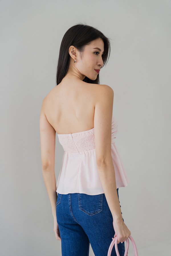 Skylar Padded Ruch Babydoll Top (Baby Pink)