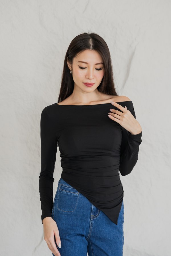 Breanna Padded Long Sleeve Top (Black)
