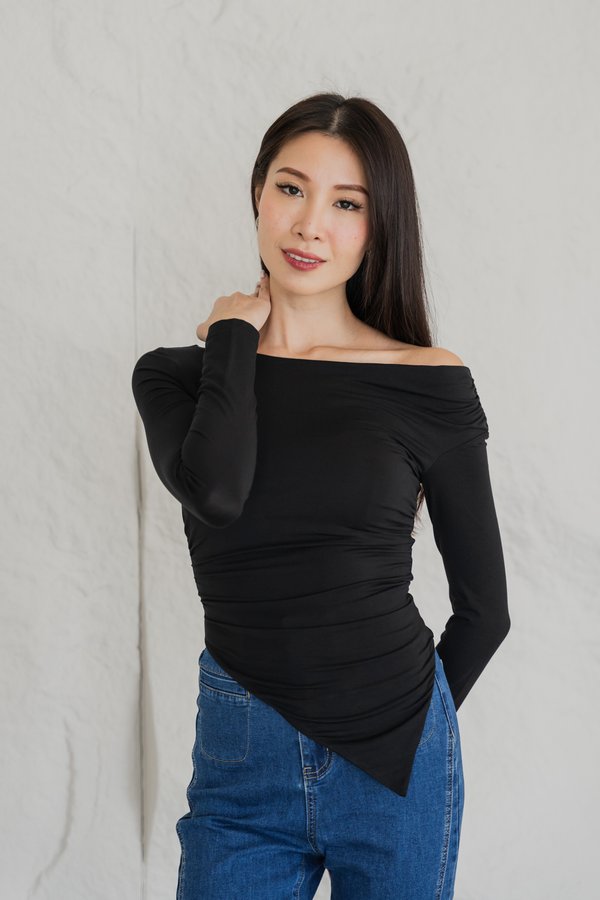 Breanna Padded Long Sleeve Top (Black)