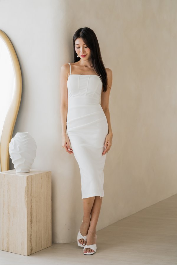 Kaleen Corset Ruch Midi Dress (White) Kaleen Corset Ruch Midi Dress (White)