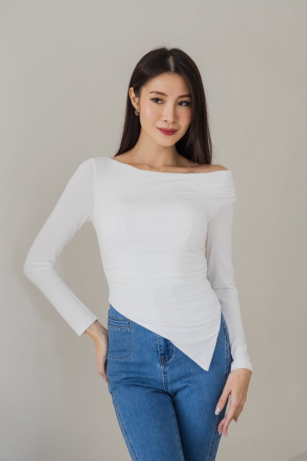 Breanna Padded Long Sleeve Top (White)