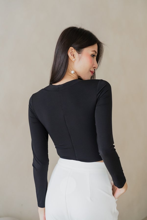 Rianna Sweetheart Long Sleeve Top (Black)