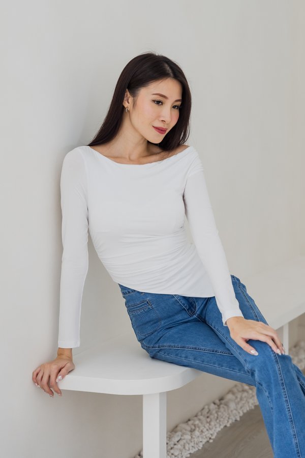 Breanna Padded Long Sleeve Top (White)