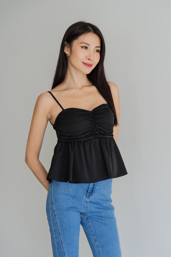 Skylar Padded Ruch Babydoll Top (Black)
