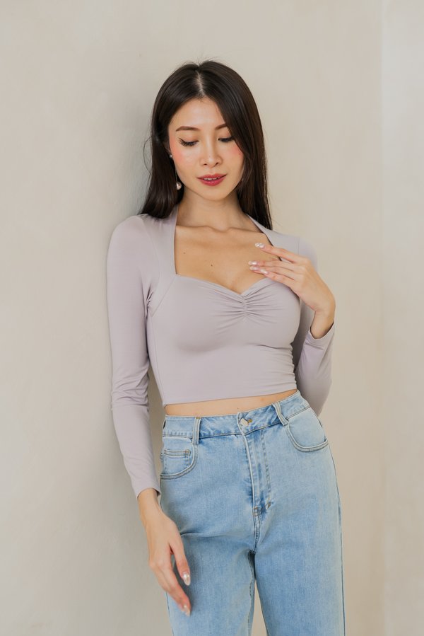 Rianna Sweetheart Long Sleeve Top (Lilac Grey) Rianna Sweetheart Long Sleeve Top (Lilac Grey)
