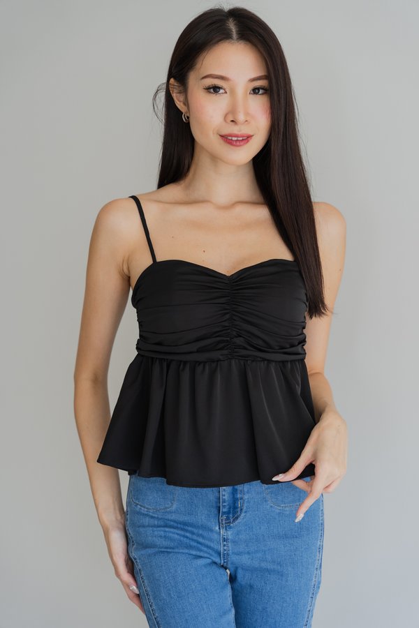 Skylar Padded Ruch Babydoll Top (Black)