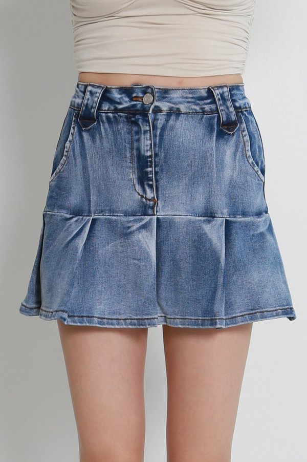 Adrena Denim Pleated Skorts (Light Acid) Adrena Denim Pleated Skorts (Light Acid)