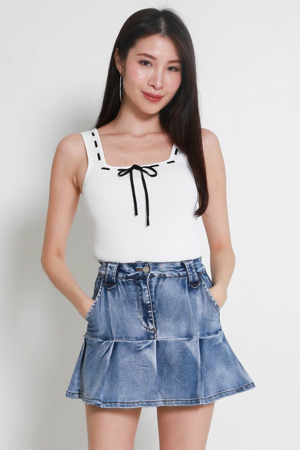 Rhea Ribbon Knit Top (White)