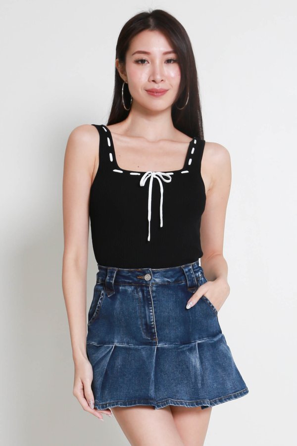 Rhea Ribbon Knit Top (Black)