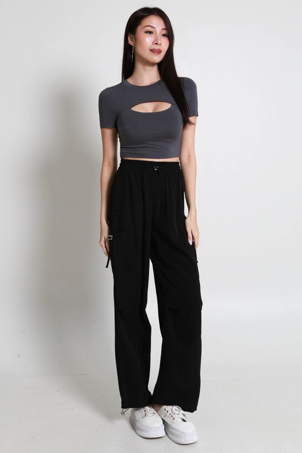 Abby Padded Peekaboo Top (Gunmetal)