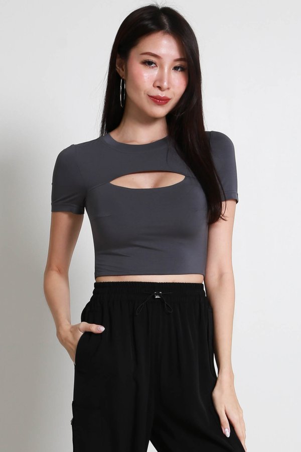 Abby Padded Peekaboo Top (Gunmetal)