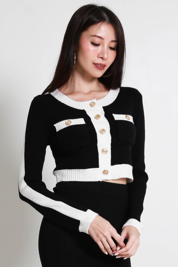 Kate Contrast Knit Cardigan (Black)