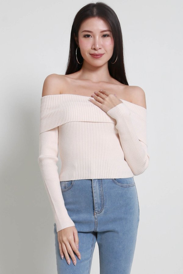Nessi Off Shoulder Knit Top (Nude Pink)