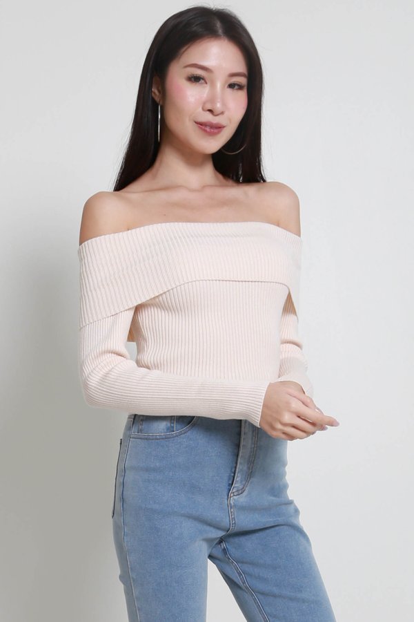 Nessi Off Shoulder Knit Top (Nude Pink)