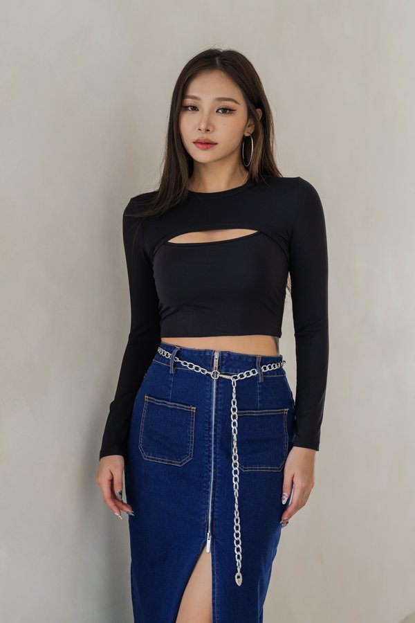 Zadie 2pcs Padded Long Sleeve Top (Black)