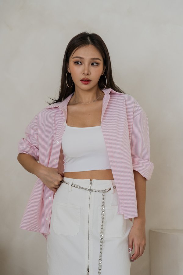 Gwen Oversized Shirt (Baby Pink Stripes)