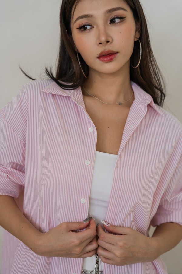 Gwen Oversized Shirt (Baby Pink Stripes)