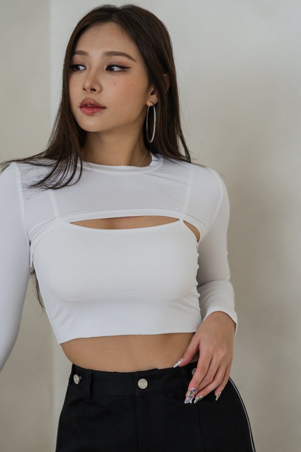 Zadie 2pcs Padded Long Sleeve Top (White)