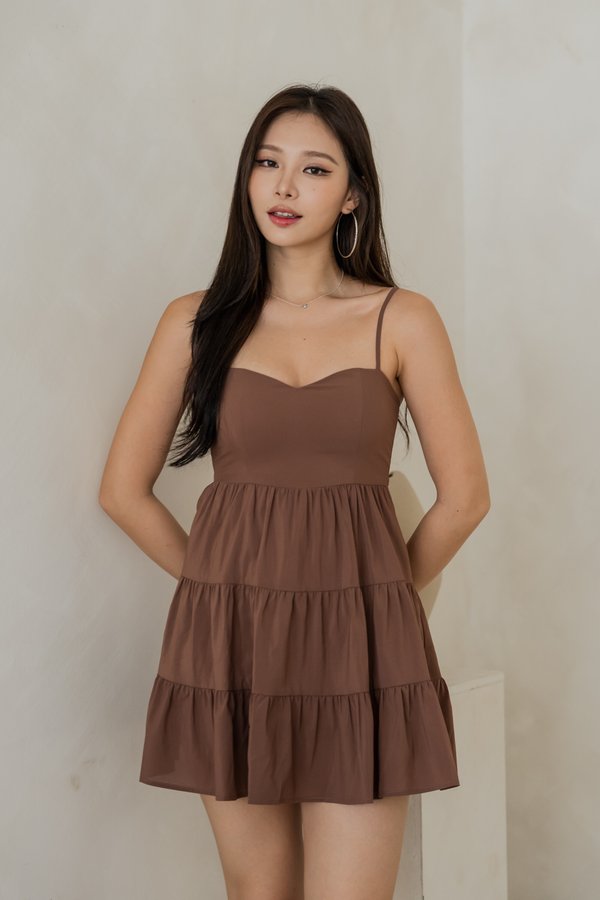 Kaela Tiered Romper Dress V2 (Rosewood)