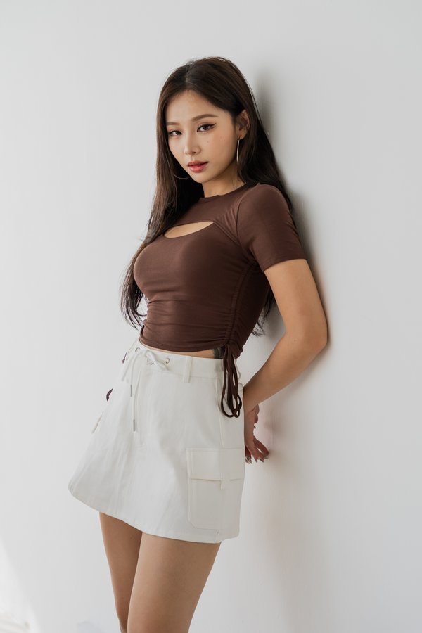 Brynn Cargo Denim Skorts (White)