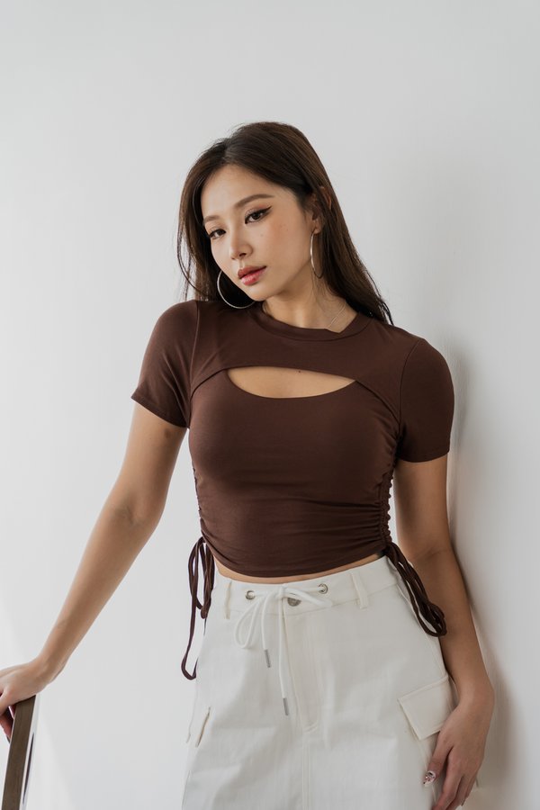 *Lite* Tressa Peekaboo Padded Ruch String Top (Chocolate Brown)