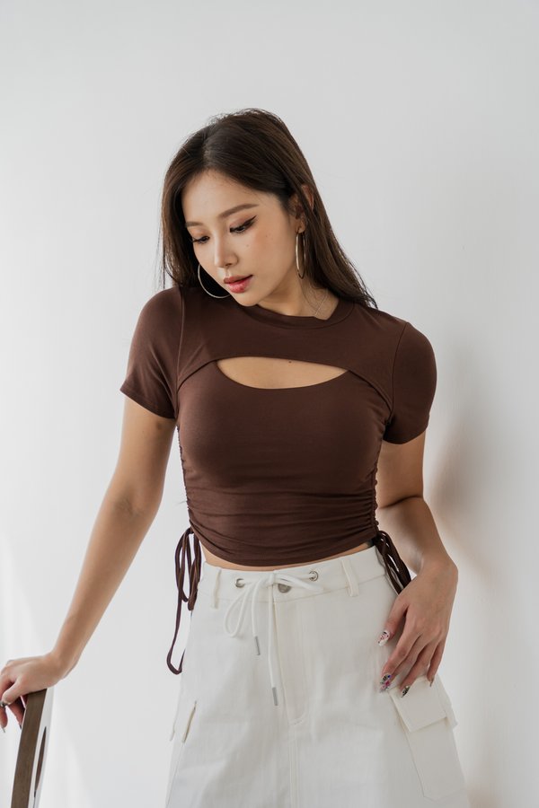 *Lite* Tressa Peekaboo Padded Ruch String Top (Chocolate Brown)