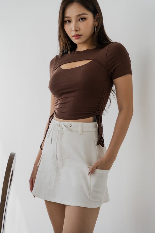 Brynn Cargo Denim Skorts (White)