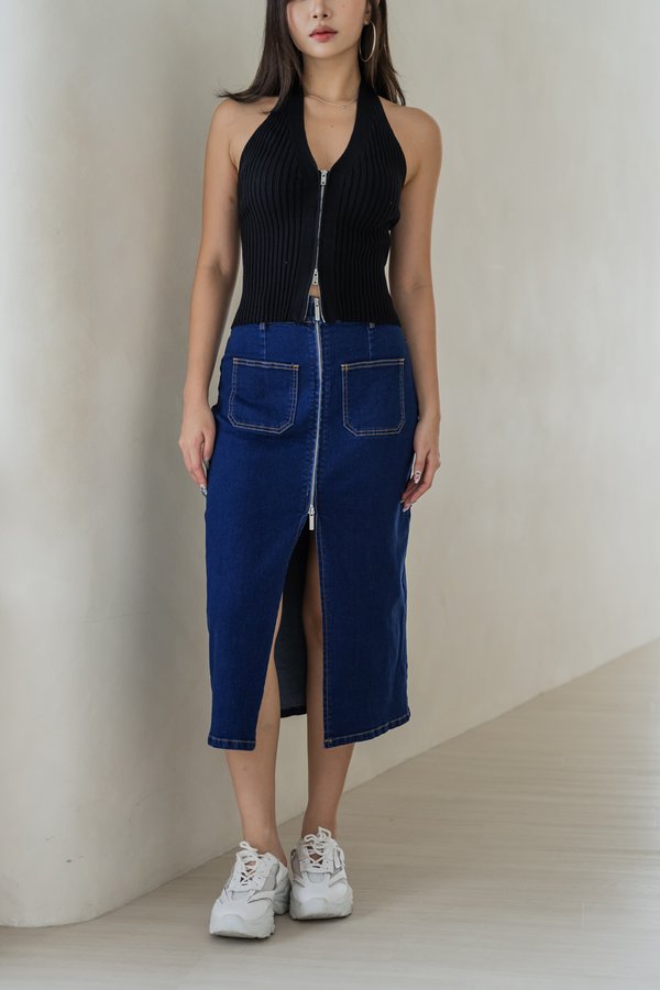 Adelia Zipped Denim Skirt (Dark Wash) Adelia Zipped Denim Skirt (Dark Wash)