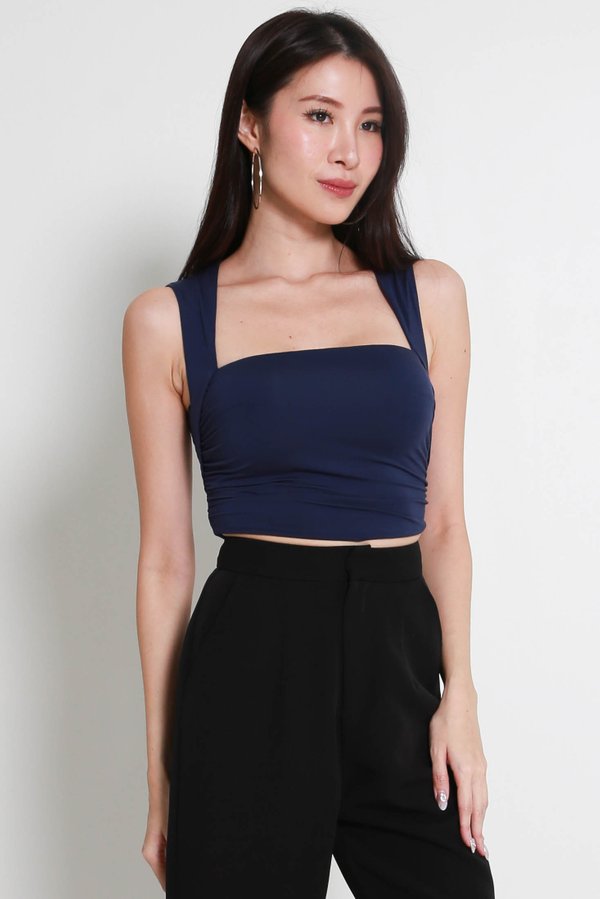 Ria Queen Anne Padded Ruched Top (Navy) Ria Queen Anne Padded Ruched Top (Navy)