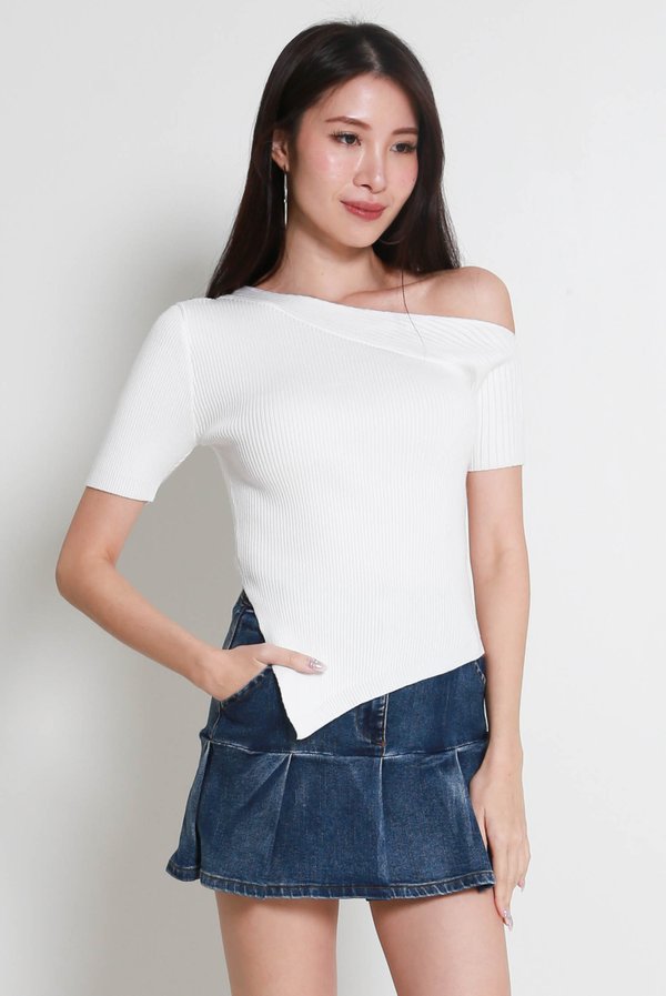 Lilith Asymmetrical Knit Top (White)