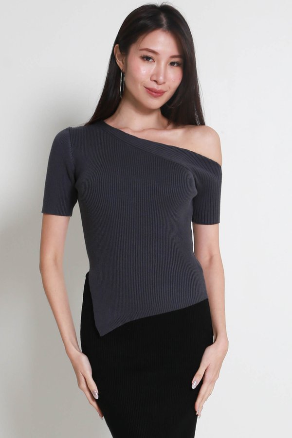 Lilith Asymmetrical Knit Top (Gunmetal)