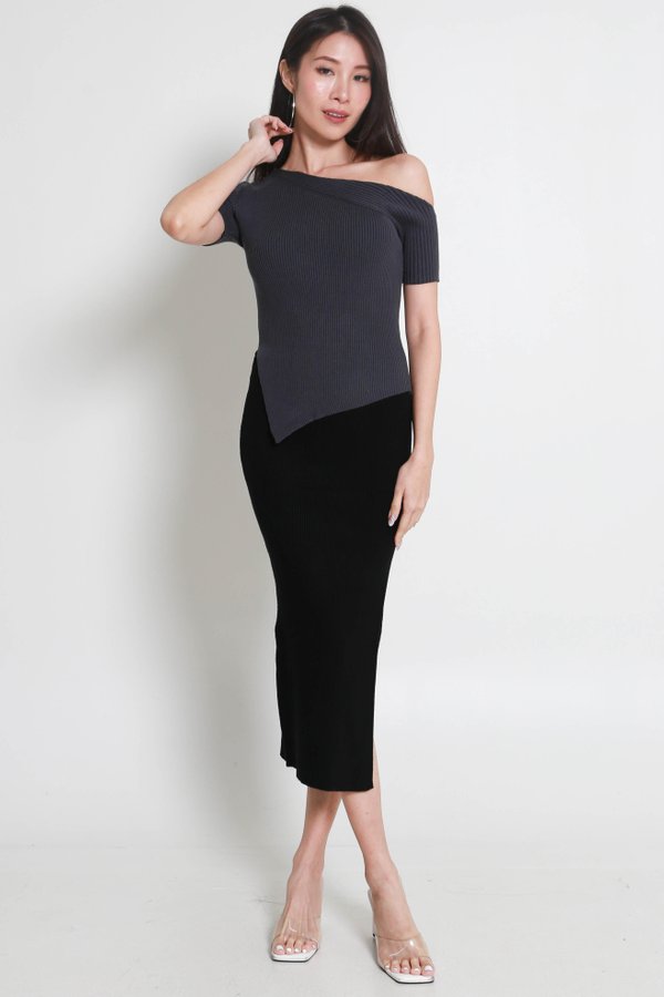 Lilith Asymmetrical Knit Top (Gunmetal)
