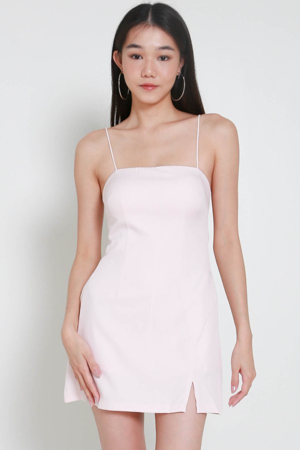 Ava Straight Neck Romper Dress (Pink)