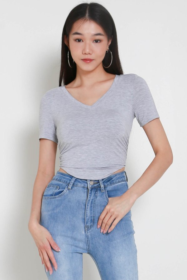Mika Padded V Neck Top (Heather Grey)