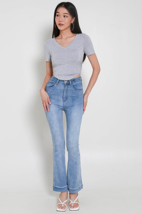 Mika Padded V Neck Top (Heather Grey)