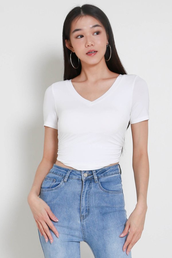 Mika Padded V Neck Top (White)