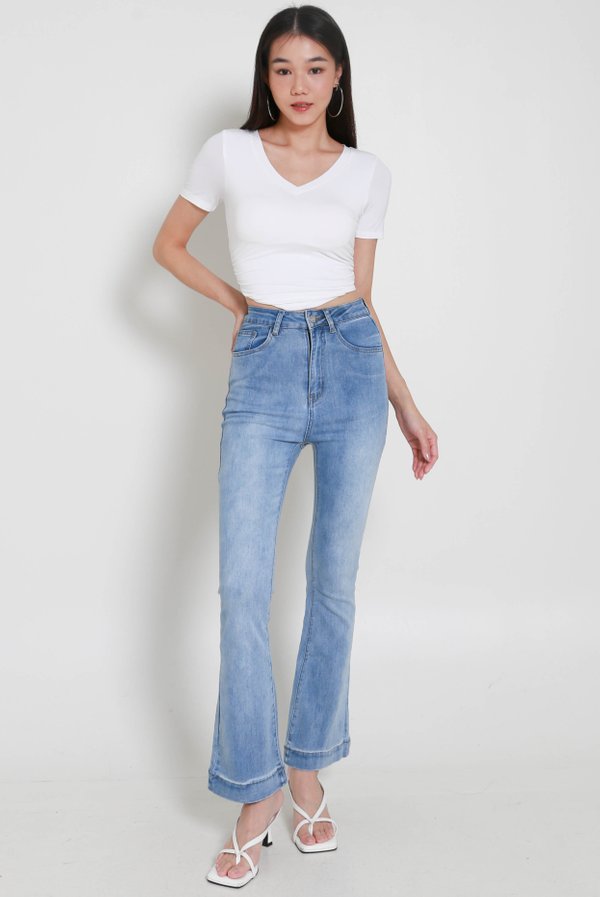 Mika Padded V Neck Top (White)