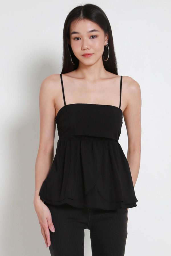 Melany Padded Babydoll Top (Black)