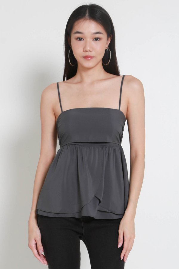 Melany Padded Babydoll Top (Gunmetal)