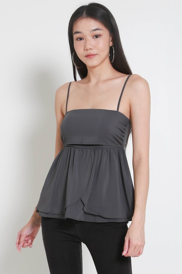 Melany Padded Babydoll Top (Gunmetal)