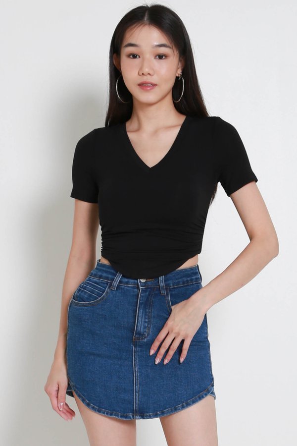 Mika Padded V Neck Top (Black)