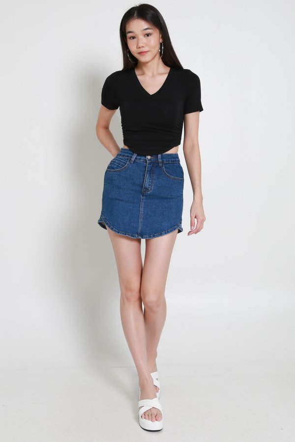 Mika Padded V Neck Top (Black)