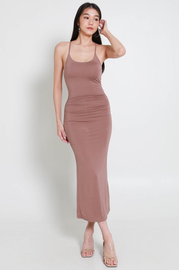 Claudette Padded Mermaid Dress (Taupe)